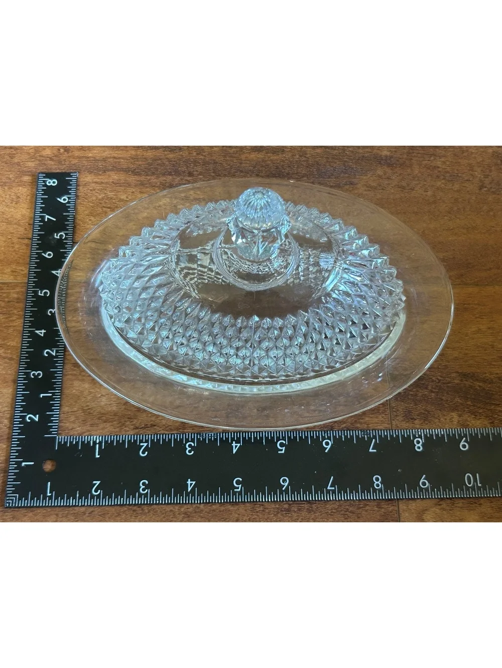 Vintage Clear Glass Covered Butter Dish with Diamond Pattern